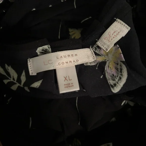 LC Lauren Conrad Black Floral Tie-Waist Midi Dress - Picture 2 of 2